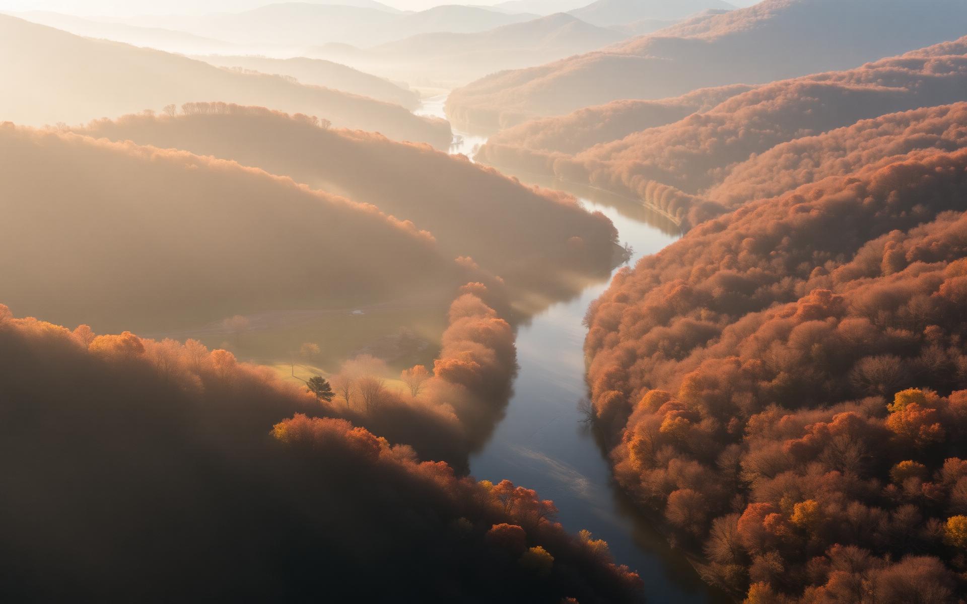 Yadkin River winding through the foothills at dawn