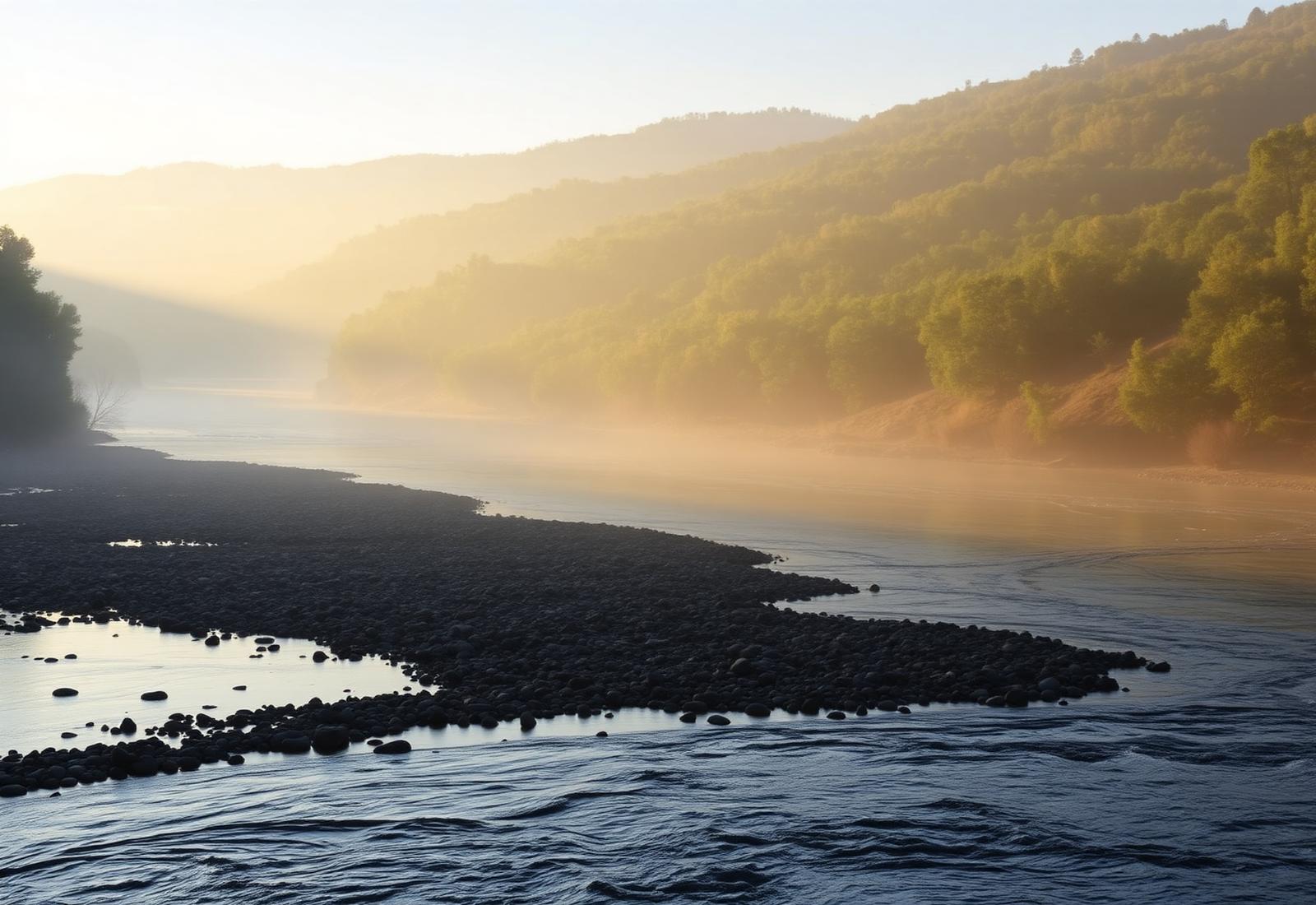 Morning mist rising off the Yadkin River in the Blue Ridge foothills.